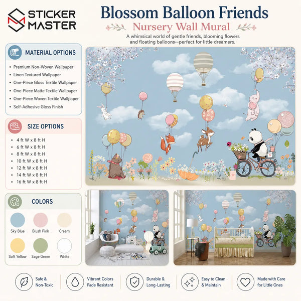Blossom Balloon Friends Nursery Wall Mural for Kids & Nursery
