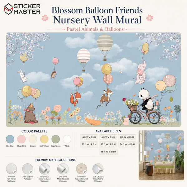 Blossom Balloon Friends Nursery Wall Mural for Kids & Nursery