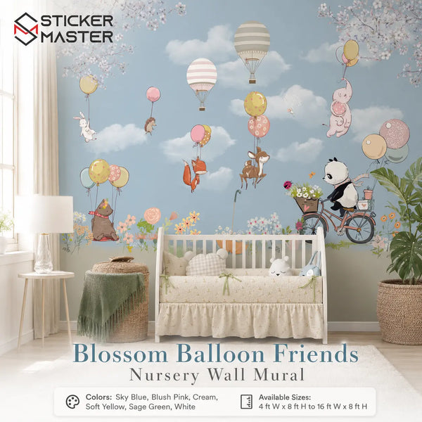 Blossom Balloon Friends Nursery Wall Mural for Kids & Nursery