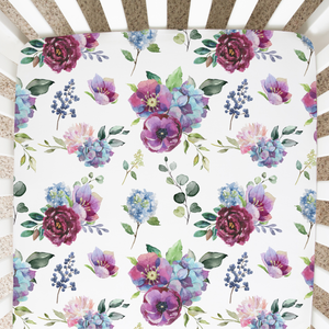 Fitted Crib Sheet - Blue Floral