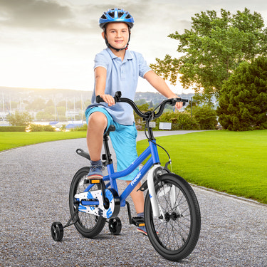18 Feet Kids Bike with removable training wheels, perfect for young riders learning to balance and ride safely.