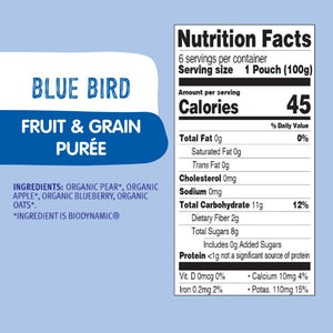 Holle Baby Food Pouches - Organic Fruit & Grain Puree - Blue Bird
