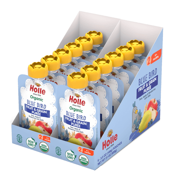 Holle Baby Food Pouches - Organic Fruit & Grain Puree - Blue Bird