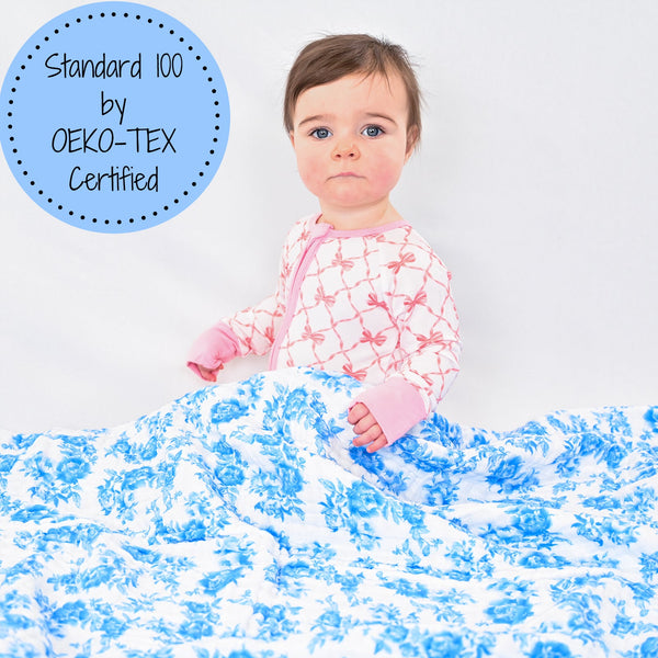 LollyBanks Muslin Swaddle Blankets, 100% Cotton Baby Blanket, 47"x 47" Newborn Swaddle Blanket, (Blue Peony Print)