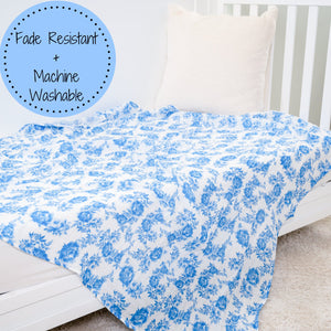 LollyBanks Muslin Swaddle Blankets, 100% Cotton Baby Blanket, 47"x 47" Newborn Swaddle Blanket, (Blue Peony Print)