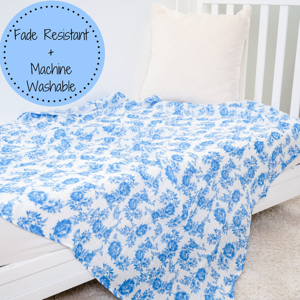 LollyBanks Muslin Swaddle Blankets, 100% Cotton Baby Blanket, 47"x 47" Newborn Swaddle Blanket, (Blue Peony Print)
