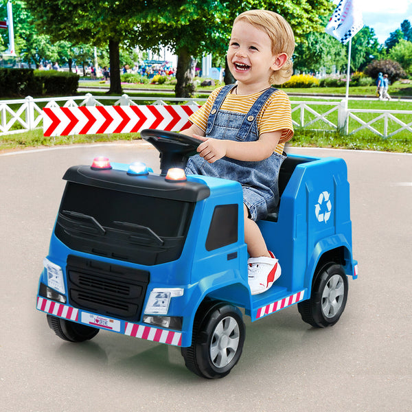 12V Kids Ride-on  Garbage Truck with Warning Lights and 6 Recycling Accessories