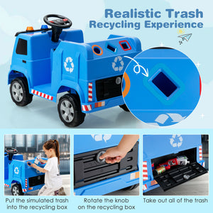 12V Kids Ride-on  Garbage Truck with Warning Lights and 6 Recycling Accessories