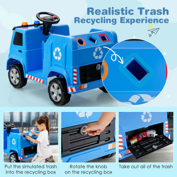 12V Kids Ride-on  Garbage Truck with Warning Lights and 6 Recycling Accessories