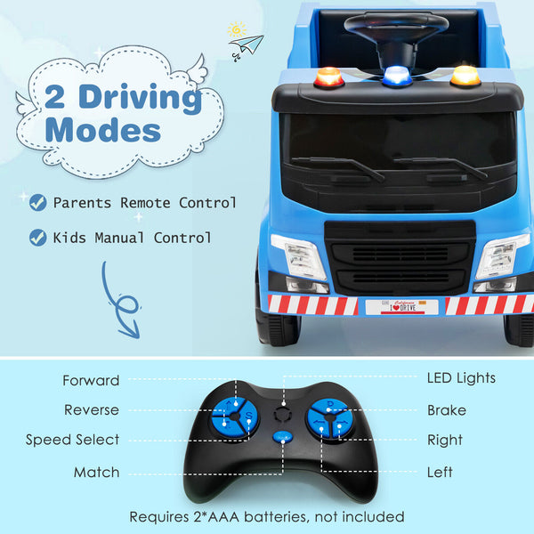 12V Kids Ride-on  Garbage Truck with Warning Lights and 6 Recycling Accessories