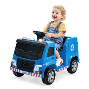 12V Kids Ride-on  Garbage Truck with Warning Lights and 6 Recycling Accessories