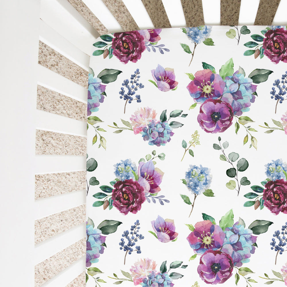 Blue Floral Fitted Crib Sheet - MOOGCO Baby
