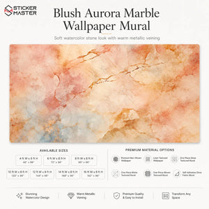 Blush Aurora Marble Wallpaper Mural | Soft Peach Gold Wall Decor