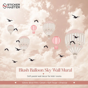 Blush Balloon Sky Nursery Wall Mural | Pastel Pink Kids Wallpaper