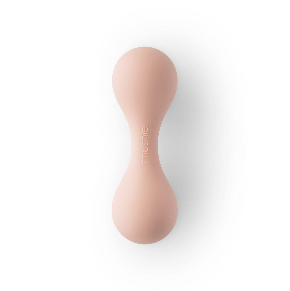 Silicone baby rattle toy in vibrant colors, perfect for sensory play and teething relief. Safe and durable for infants.