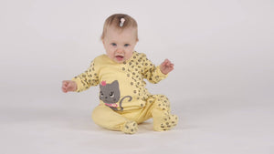 Girls cat footed bodysuit in angle 2 view, perfect for stylish and cozy baby outfits.