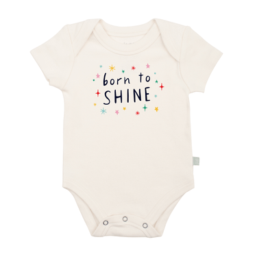 Graphic bodysuit "Born to Shine" for babies, short sleeve design, perfect for stylish and comfortable playtime.