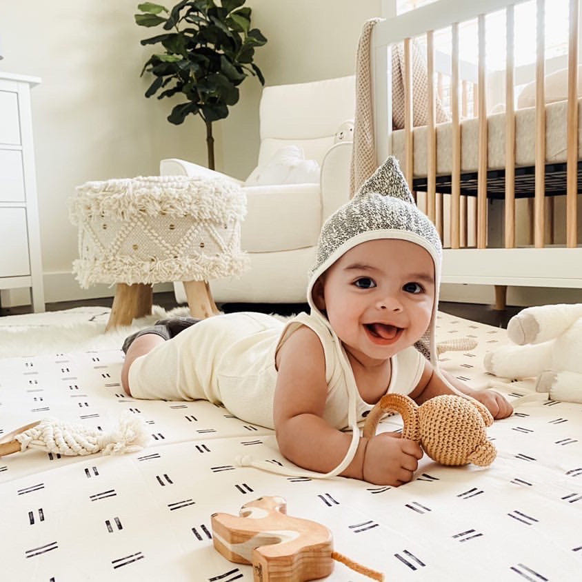 Mudcloth Organic Cotton Mat for babies, perfect for playtime and safe lounging on soft, stylish surface.
