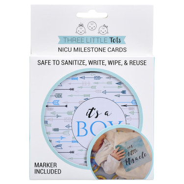 Boy Preemie Three Little Tots NICU Milestone Cards in Plastic