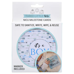 Boy Preemie Three Little Tots NICU Milestone Cards in Plastic