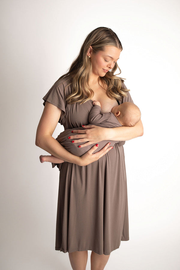 Cocoa Brown Ribbed Knotted Newborn Baby Gown