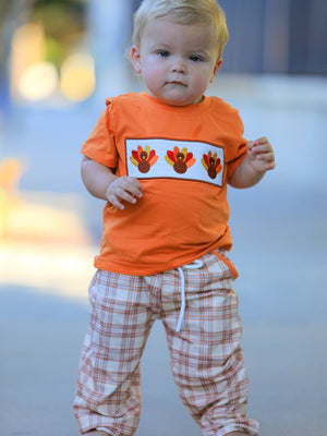 Thanksgiving Turkey Plaid Boys Pants Set