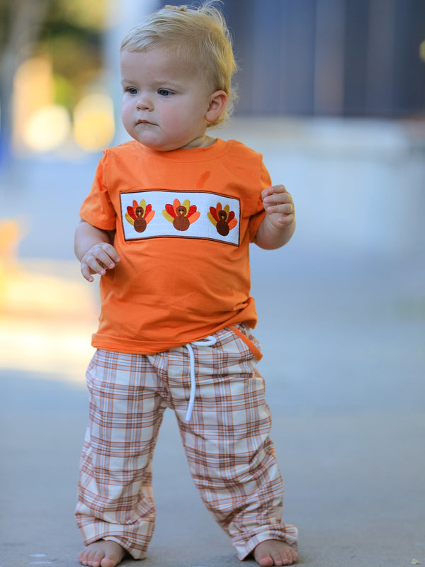 Thanksgiving Turkey Plaid Boys Pants Set