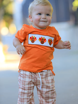 Thanksgiving Turkey Plaid Boys Pants Set
