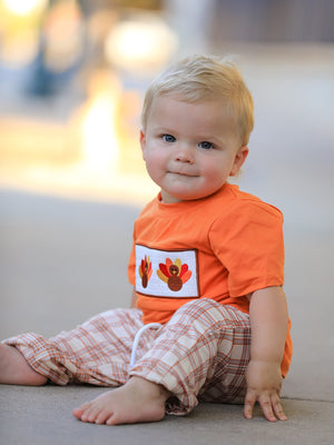 Thanksgiving Turkey Plaid Boys Pants Set