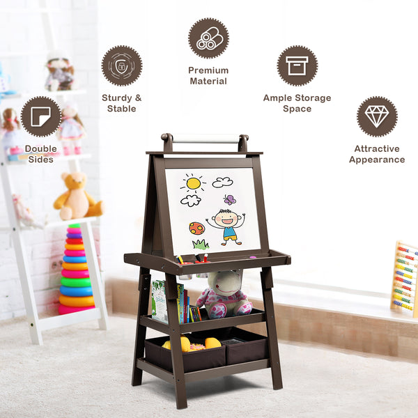 3 in 1 Double-Sided Storage Art Easel - Height-Adjustable for Toddlers & Kids