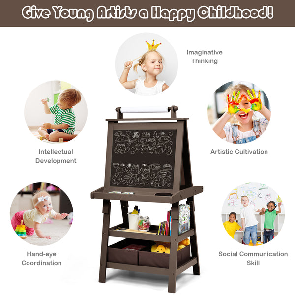 3 in 1 Double-Sided Storage Art Easel - Height-Adjustable for Toddlers & Kids