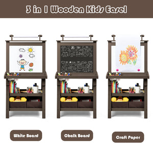 3 in 1 Double-Sided Storage Art Easel - Height-Adjustable for Toddlers & Kids