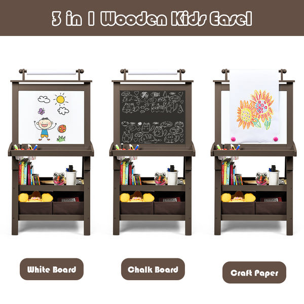 3 in 1 Double-Sided Storage Art Easel - Height-Adjustable for Toddlers & Kids