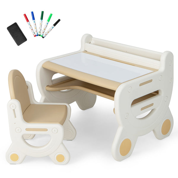 Kids Drawing Table and Chair Set with Watercolor Pens and Blackboard Eraser