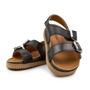Black buckle sandal for babies, stylish and comfortable footwear for little ones.