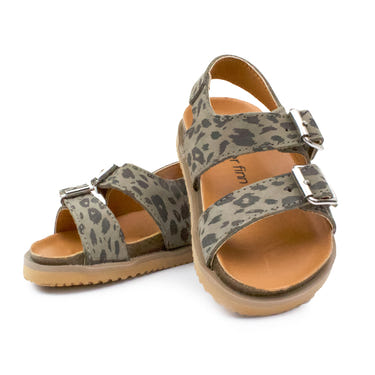 Grey Leopard Buckle Sandal for babies - stylish and comfortable footwear for little ones.