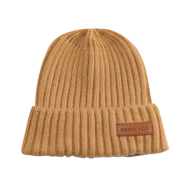 Knit Beanie Wide Rib in Buckwheat color for babies, soft and stylish winter accessory.