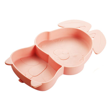 BunniePlate pink toddler training plate for easy and fun mealtime. Perfect for little ones learning to eat.