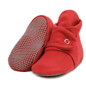Organic Cotton Baby Booties, Non-Slip Sole, Cotton Newborn Booties Home Nursery Shoes, Burgundy