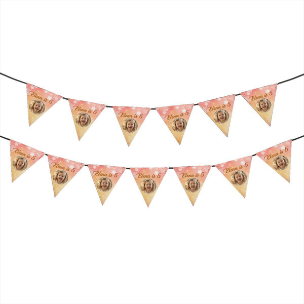Personalized Photo Birthday Flag Banner – Custom Name & Age for Kids, Adults & Pets - Pink Peach or Blue