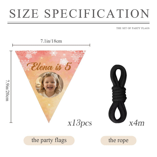 Personalized Photo Birthday Flag Banner – Custom Name & Age for Kids, Adults & Pets - Pink Peach or Blue