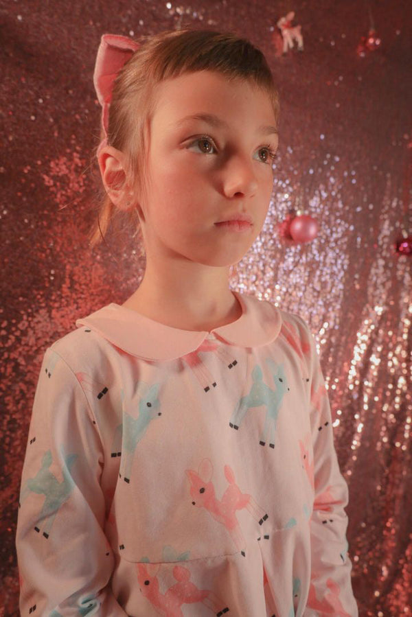 Pink Dress with Retro Deer for Girls