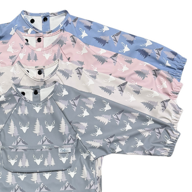 Grayson Long Sleeve Bib featuring a mountain design, perfect for keeping babies clean during mealtime.