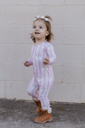 Be My Boo Halloween Bamboo Zippy Pajamas for babies, featuring a playful design in a cozy zip-up style.
