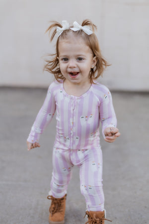 Be My Boo Halloween Bamboo Zippy Pajamas for babies, featuring a fun spooky design in a cozy zip-up style.