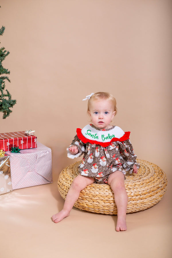 Santa baby smocked ruffle romper