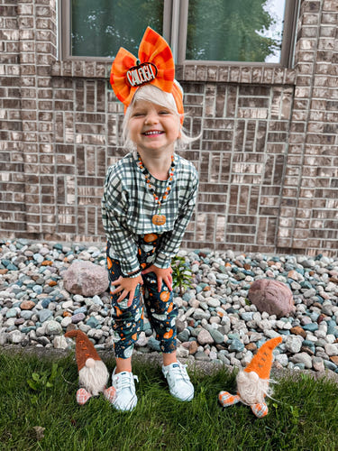 Fall pumpkins honey Ollie romper with snaps for babies - cozy and stylish romper for autumn adventures.