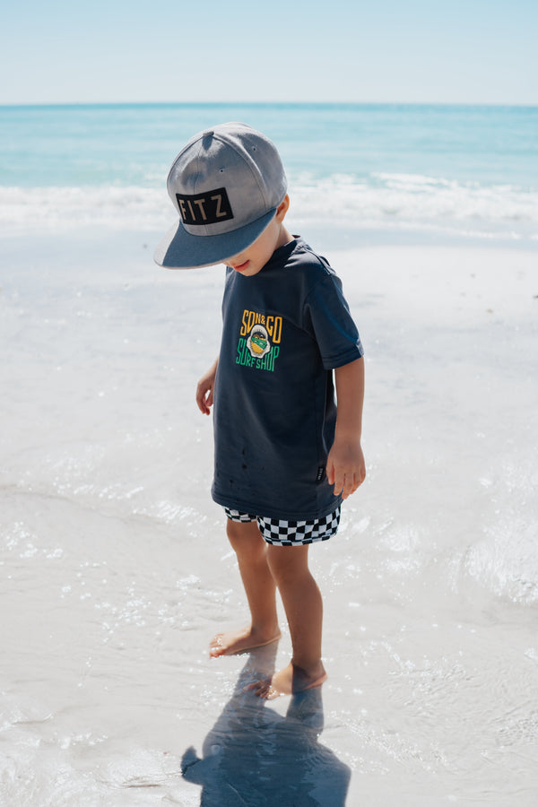 Shark Bite T-Shirt for babies, featuring a playful design, perfect for stylish toddlers. Angle 2 view.