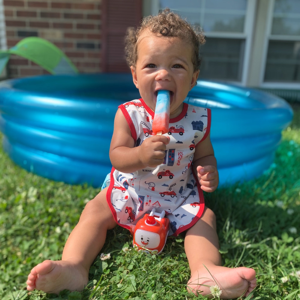 Be Brave Firefighter Bapron for babies, featuring a fun design perfect for mealtime adventures.