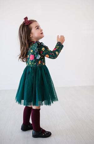 Long Sleeve Tulle Dress - Moody Flowers